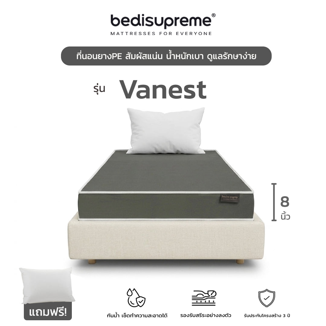 ที่นอนยางPE 3.5 ฟุต BEDISUPREME หุ้มหนังPVC สีเทา รุ่น VANEST หนา 8 นิ้ว_0